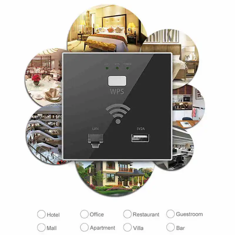 Настенный Wifi роутер 300 Мбит/с точка доступа Беспроводная розетка Ap с Rj45 Usb Wps
