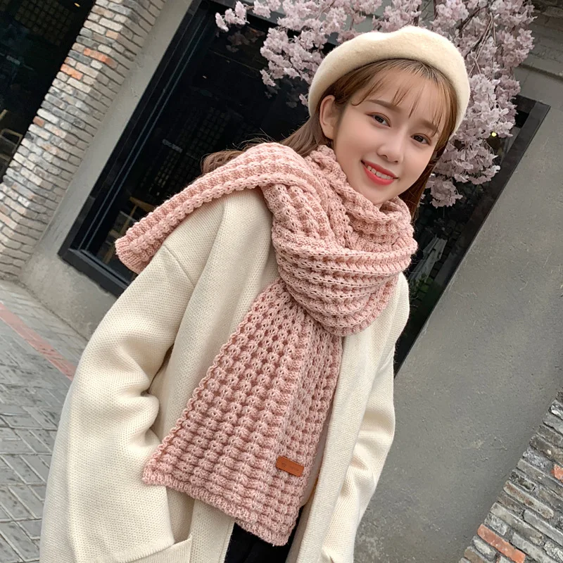 

2020 New Women Solid Color Knitted Cashmere Scarves Winter Warm Thicken Pashmina Shawl Ladies Long Knit Foulard Bufandas Wraps