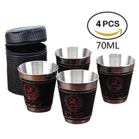 4pcs 70ml stainless steel drinking cup outdoor camping cup set wine beer cup whiskey mugs with storage bag for camping picnic