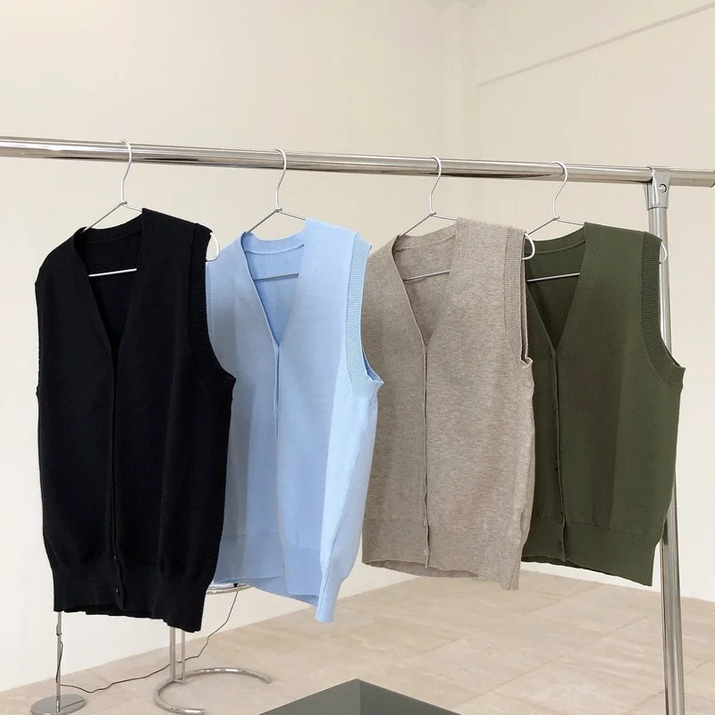 

Kimotimo Simplicity Sweater Vest Women Korean Ins Solid V-neck Single Breasted Short Knitted Vests 2021 Autumn Casual Waistcoat