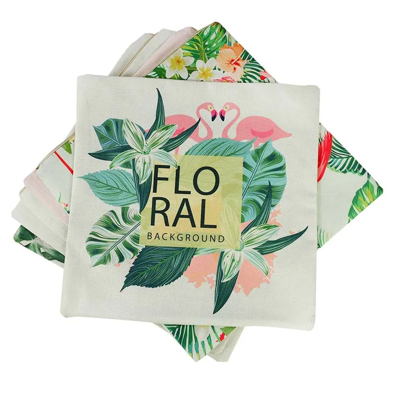 

Tropical Palm Leaf Flamingo Design Linen Cushion Cover Home Sofa Decorative Pillowcase Summer Hawaiian Party Decor Pillowcover