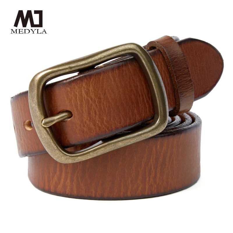 Men's Belt Genuine Leather Casual Copper Buckle Cow Leather Vintage Fashion Youth Head Leather Wide Pants Belt 21404