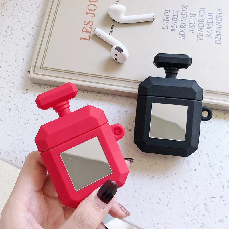 Флакон для духов для девочек, чехол для apple airpods, силиконовый беспроводной bluetooth чехол для наушников, зеркало для макияжа, зарядная коробка для подушки безопасности