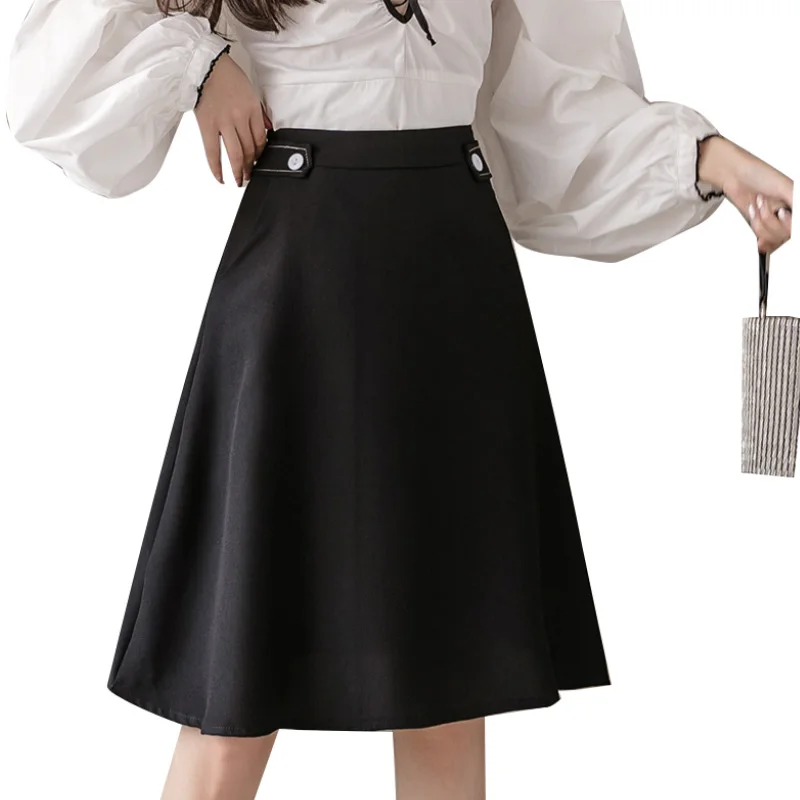 

autumn 2020 han edition of fashion show thin joker black half-length skirt of tall waist A word skirt long in female