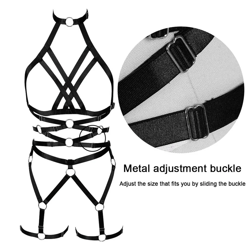 

Women's Underwear Sexy Lingerie Set Full Boby Harness Suspenders Hollow Bra Fetish Bondage Rave Belt For Stockings Dance Wear