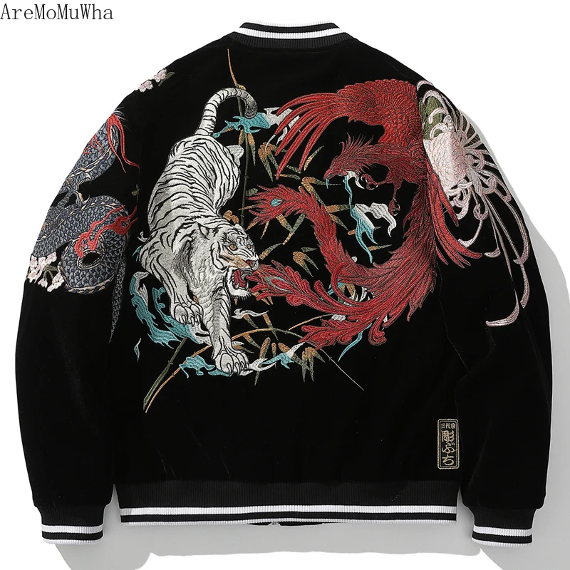 

Осень/Зима Новинка Yokosuka тяжелая промышленность четыре мифического зверя хлопковое пальто Мужская куртка с вышивкой дракона тигра тяжелая ...