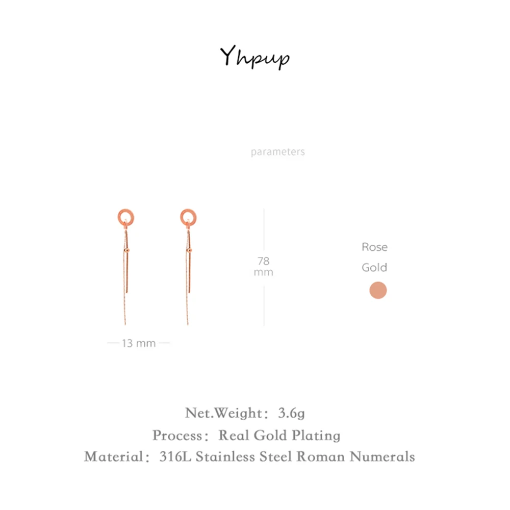 Круглые геометрические длинные висячие серьги Yhpup из розового золота с римскими