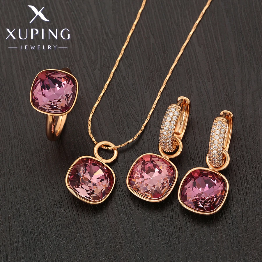 Ювелирные изделия Xuping, популярный новый дизайн, набор украшений с кристаллами, ожерелье и серьги для женщин и девушек, подарок
