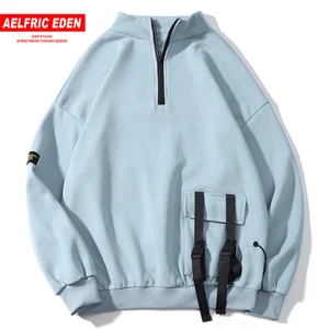 Aelfric Eden, хип-хоп, однотонные, с лентами, карманами, с буквенным принтом, мужские толстовки, осень 2019, Harajuku, Повседневный, хлопковый пуловер, уличная одежда