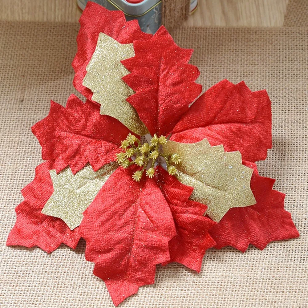 1 шт. модное Моделирование цветок Золото Серебро Красный розовый искусственный цветок Рождественская елка украшения вечерние домашние Декорации праздничные