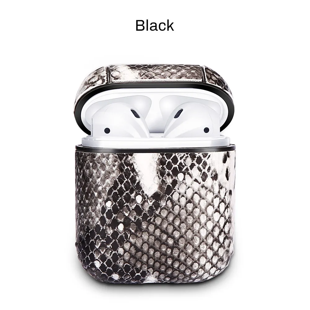 Snake Skin Earphone Case For Apple AirPods Protector Anti-lost Pouch For Air Pod Wireless Bluetooth Earphone Fashion Carcasa Bag - Color: Black
