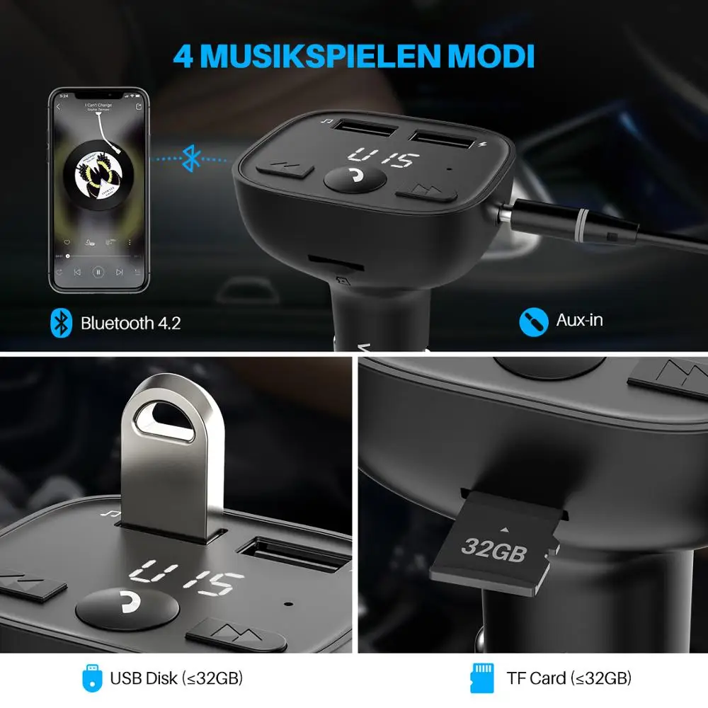 VicTsing Wireless Bluetooth Radio Adapter Car Kit FM Transmitter for LED Screen with Hifi Sound | Автомобили и мотоциклы