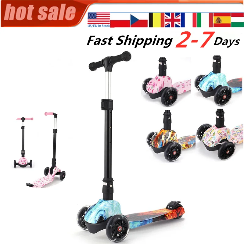 Girls Boys Adjustable Height Kick Scooter Flashing Wheels Wide Deck Rear Brake | Scooters Foot