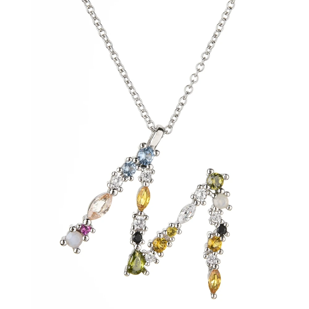 Silver M Altruist 925 пробы серебро I Am Initial C P кулон Nekclace Красочный Кристалл Мини-проба Длинная цепочка регулируемое ожерелье ювелирные изделия - Окраска металла: Silver M