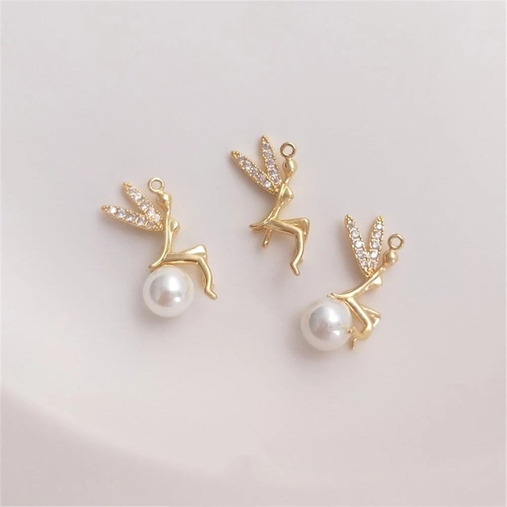 

14K Gold Filled Plated Diy Stick Crystal pearl Pendant with half hole bead pin
