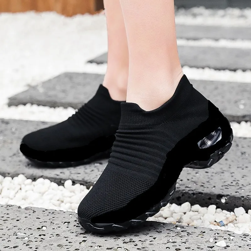 Женские Дышащие туфли на платформе повседневные Черные балетки плоской подошве