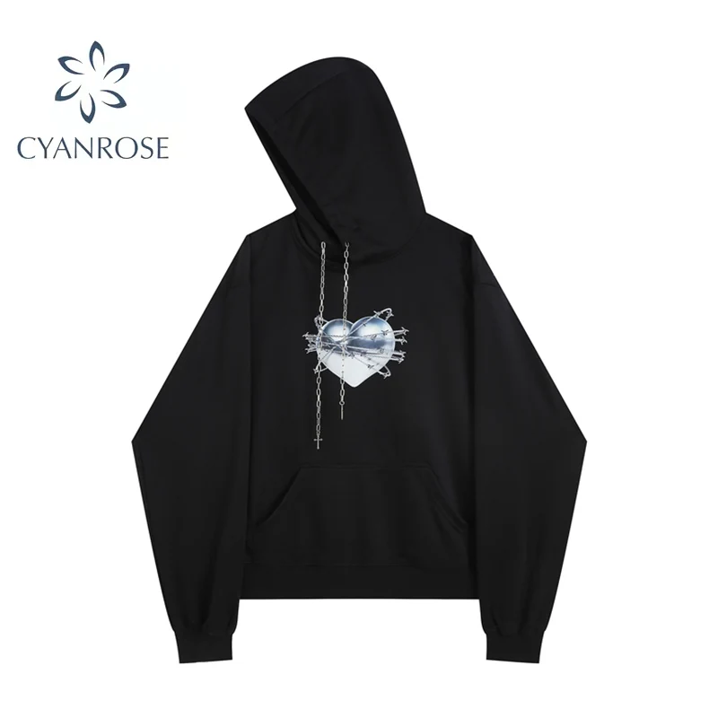 

Винтажный Женский свитшот с длинным рукавом и принтом в виде сердца, худи, свободная уличная одежда, корейский пуловер, осень 2021, модная шика...