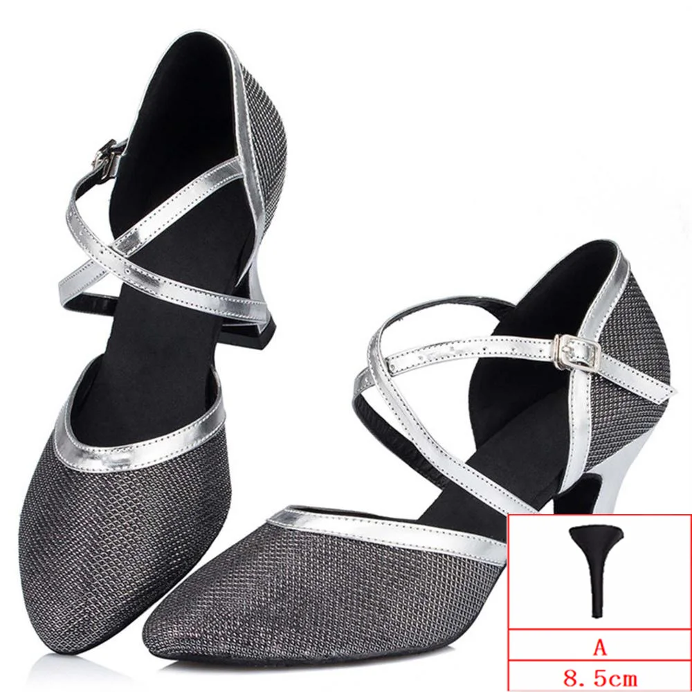 Blck-A Золотое и Серебряное шампанское и черный цвет ПУ Блеск Zapatos de baile Профессиональный Латинский атлас бальные туфли для женщин JYG519 - Цвет: Blck-A