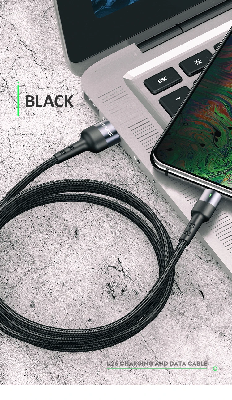 USAMS для USB защитный кабель короткий 0,5 m 1m 2m светодиодная USB зарядка кабель для передачи данных для iPhone xs max xr 8 7 6s plus 5 apple ipad зарядное устройство