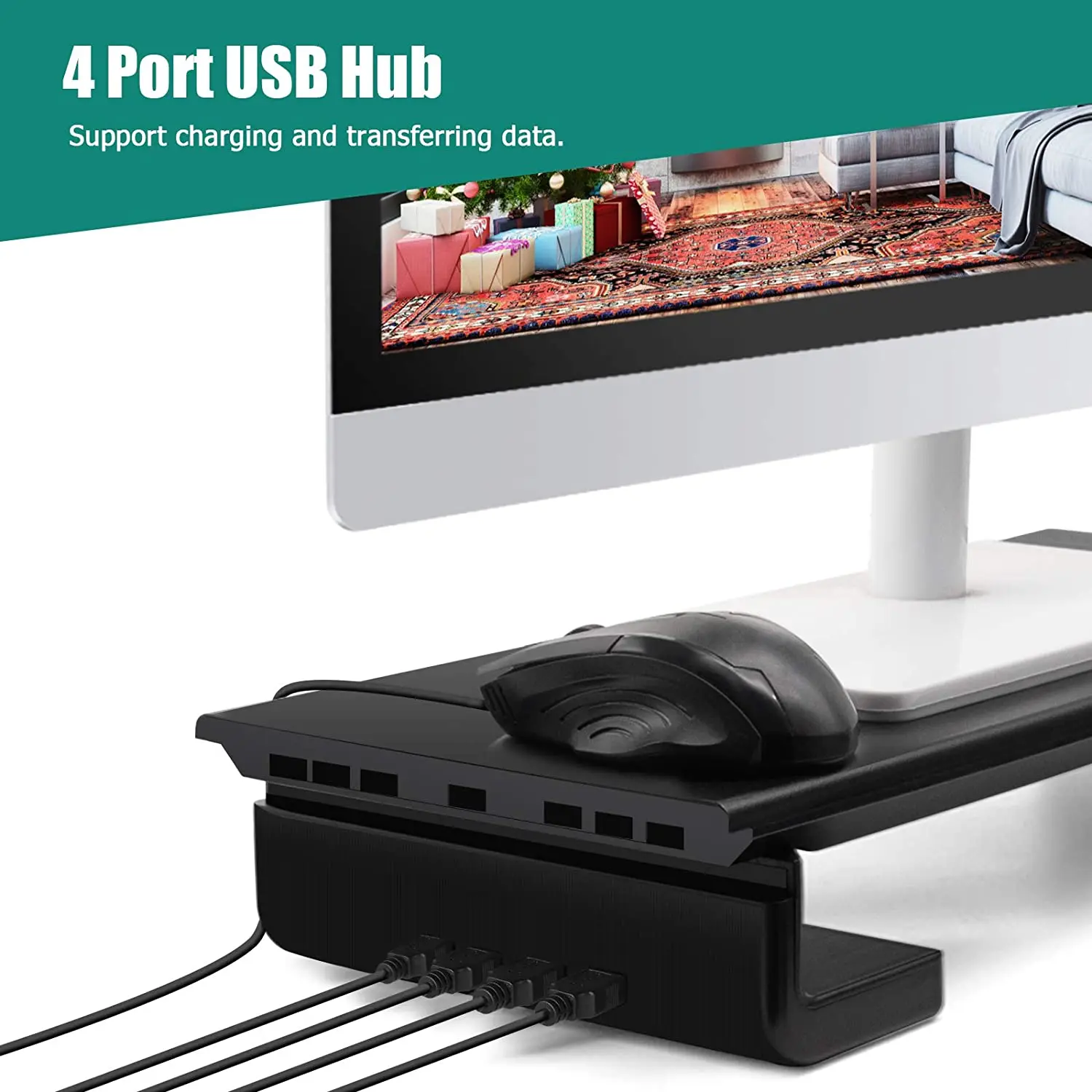 Подставка для монитора с 4 USB-портами регулируемая ширина настольная подставка