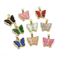 5pcs mixed color resin butterfly girls dangle pendants with golden brass micro pave cubic zirconia findings diy jewelry making