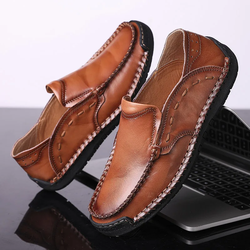 Genuine Leather Men Casual Shoes Luxury Loafers Moccasins Breathable Slip on Driving | Обувь