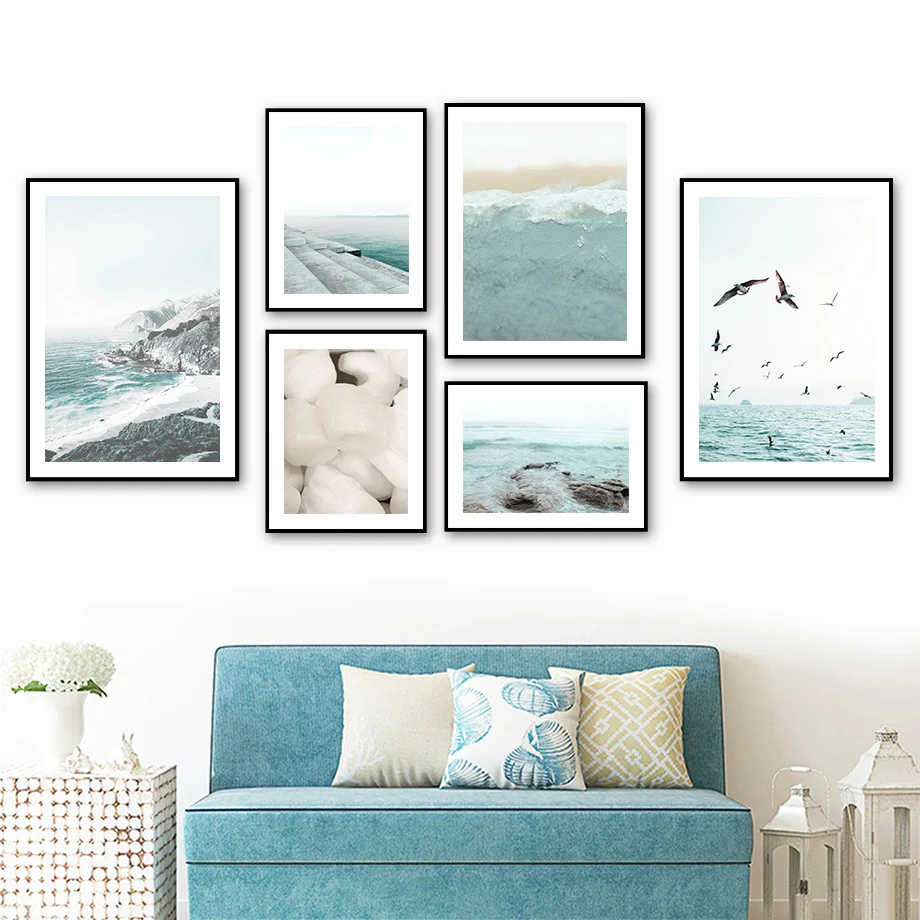 

Beach Seagull Reef Coastline Nature Landscape Art Canvas Painting Nordic Posters And Prints Wall Pictures For Living Room Decor