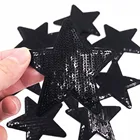Оптовая продажа, 10 шт., черные звезды, нашивка сделай сам для одежды, вышитая аппликация для утюга на куртке, аксессуары для шитья, блестки, искусственная кожа