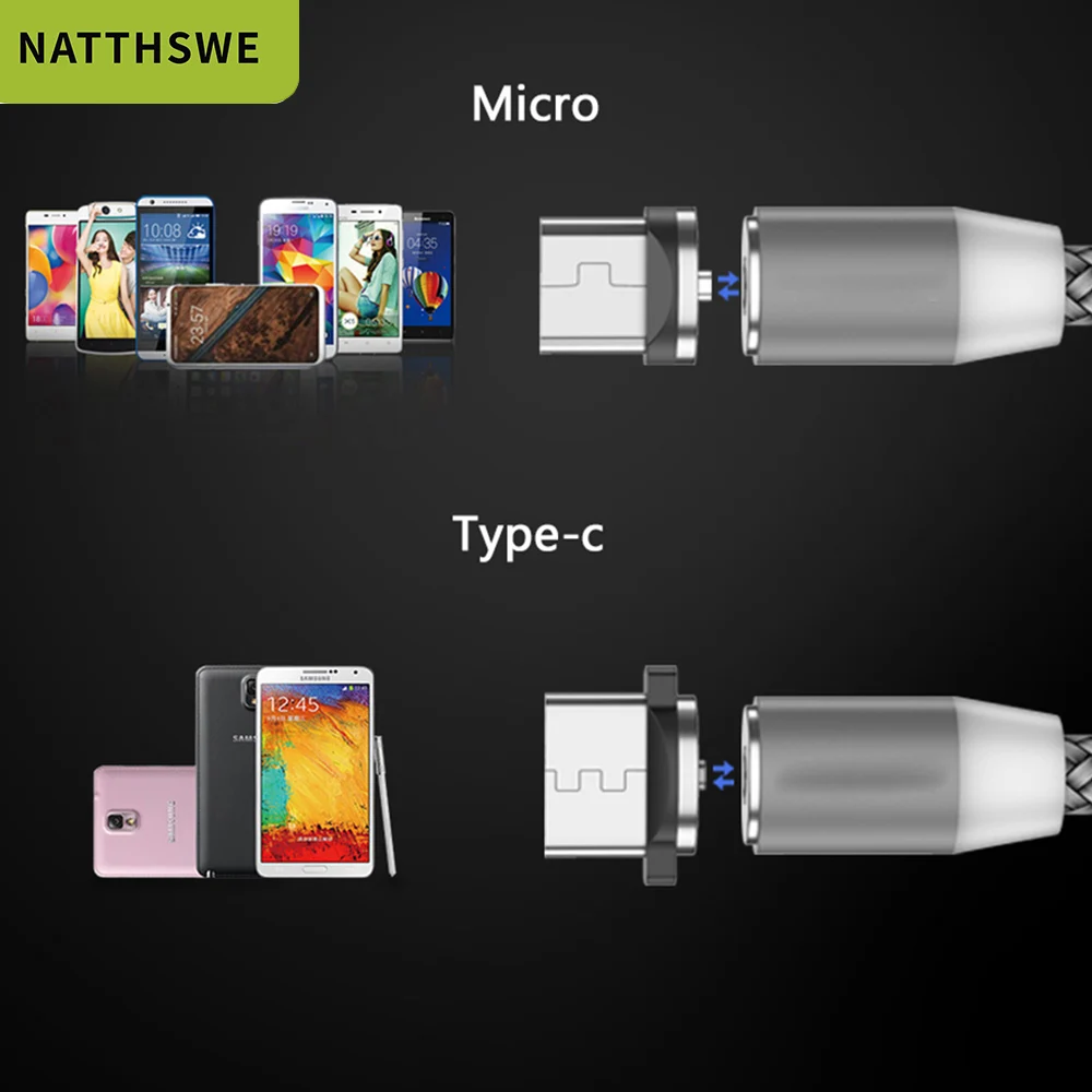 NATTHSWE Magnetic USB Cable Fast Charging Type C for ios Magnet Charger Data Charge Micro Mobile Phone |