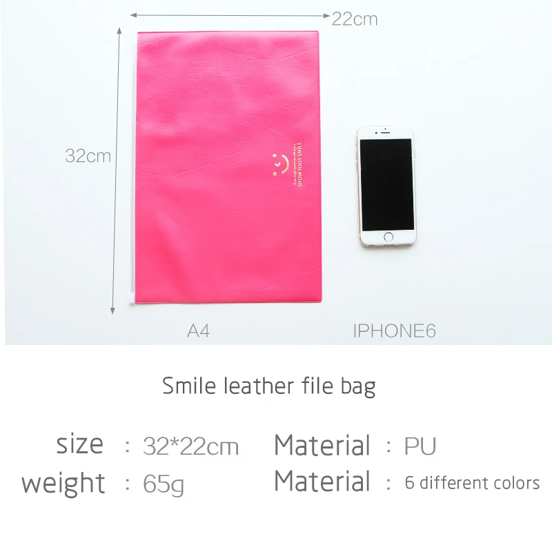 1 pcs colorful Simple style smile A4 Waterproof PU Leather File Folder Document Filing Bag Stationery Office supplies | Канцтовары для
