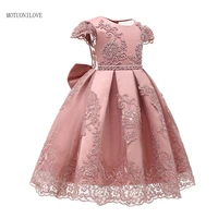 new kids evening gowns lace appliques tea length flower girls dress princess elegant pageant dresses for wedding birthday party