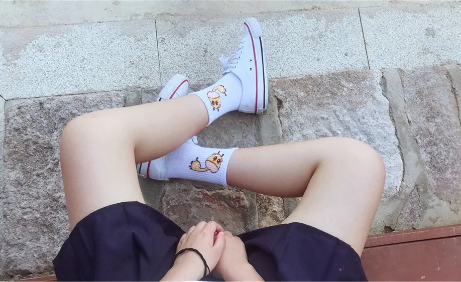 Модные милые носки женские в стиле Харадзюку Kawaii Носки для девочек с изображением динозавра, собаки, кота, кролика, животных забавные женские носки с едой