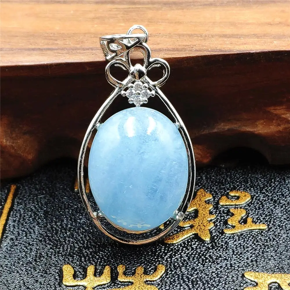 Подвеска из натурального синего аквамарина Женское и мужское ожерелье серебра 925