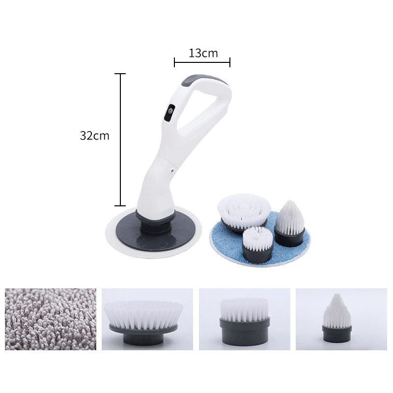 Электрический скруббер беспроводной для пола с 4 сменными мощными чистящими