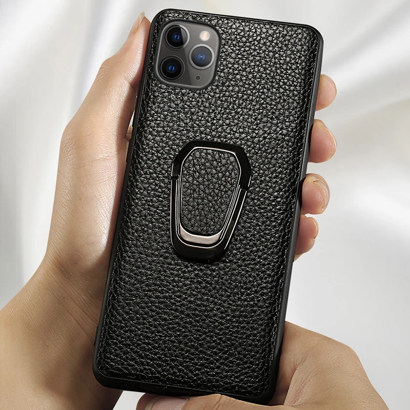 Чехол для телефона iPhone 11 Pro Max текстура из воловьей кожи с кронштейном натуральной