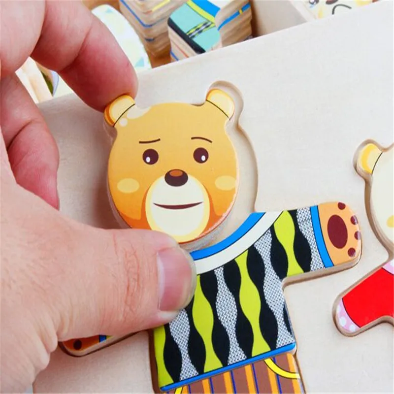 72pcs Wooden Puzzle Set Cartoon Changing Jigsaw Toy Montessori Educational Change Clothes Toys For Children | Игрушки и хобби