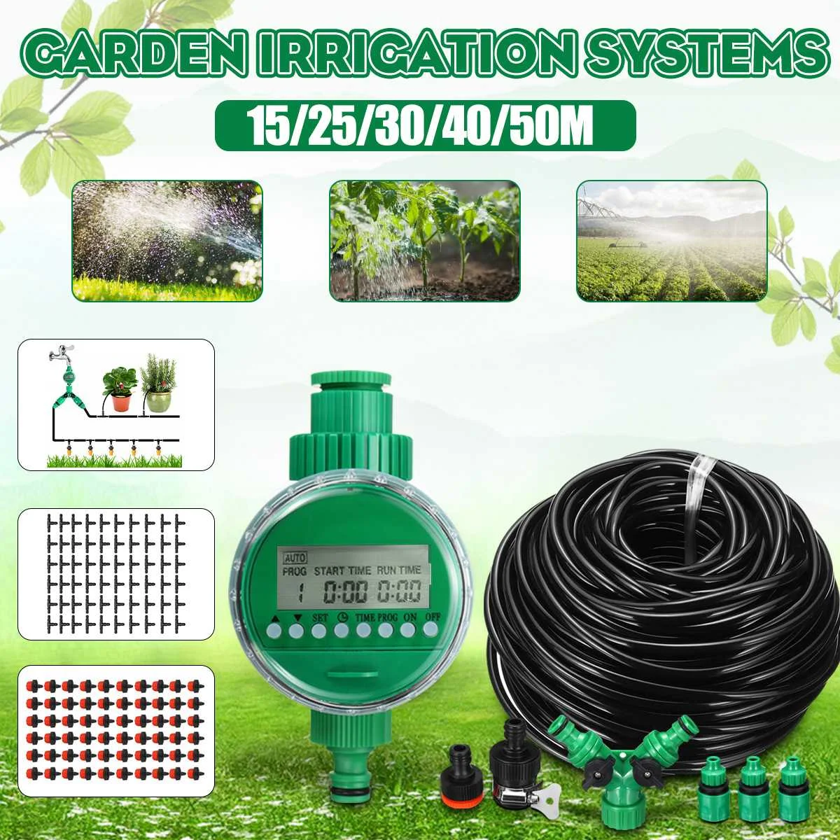 

15/25/30/40/50m Automatic Watering Timer Irrigation System Greenhouse Plant Kit for Garden Flower Plants Bonsai Intelligent Care