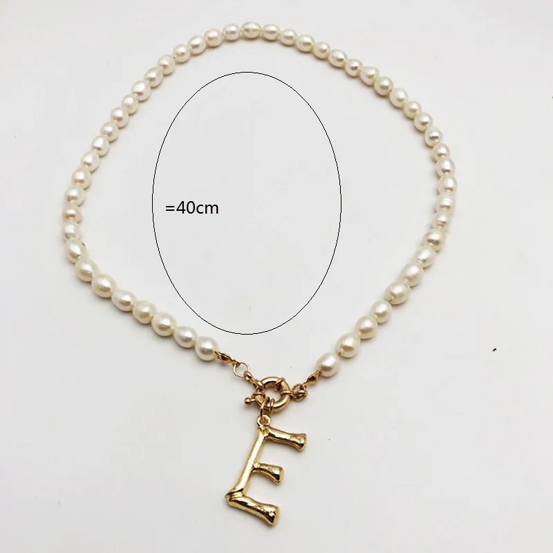 

Real pearl initial letter necklace for women big bamboo letter personalized necklace fashion women jewelry customed