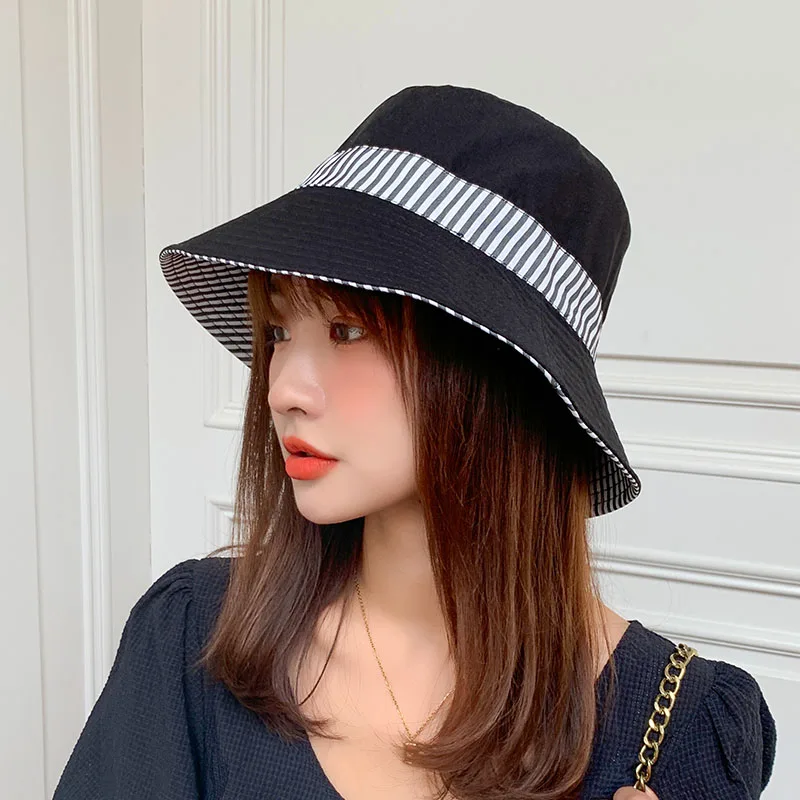 

2021 NEW Summer Bucket Hat for Women Soft Cotton Solid Color Double-sided wearabl Outdoor Sun Hats Portable Panama Cap Lady Caps