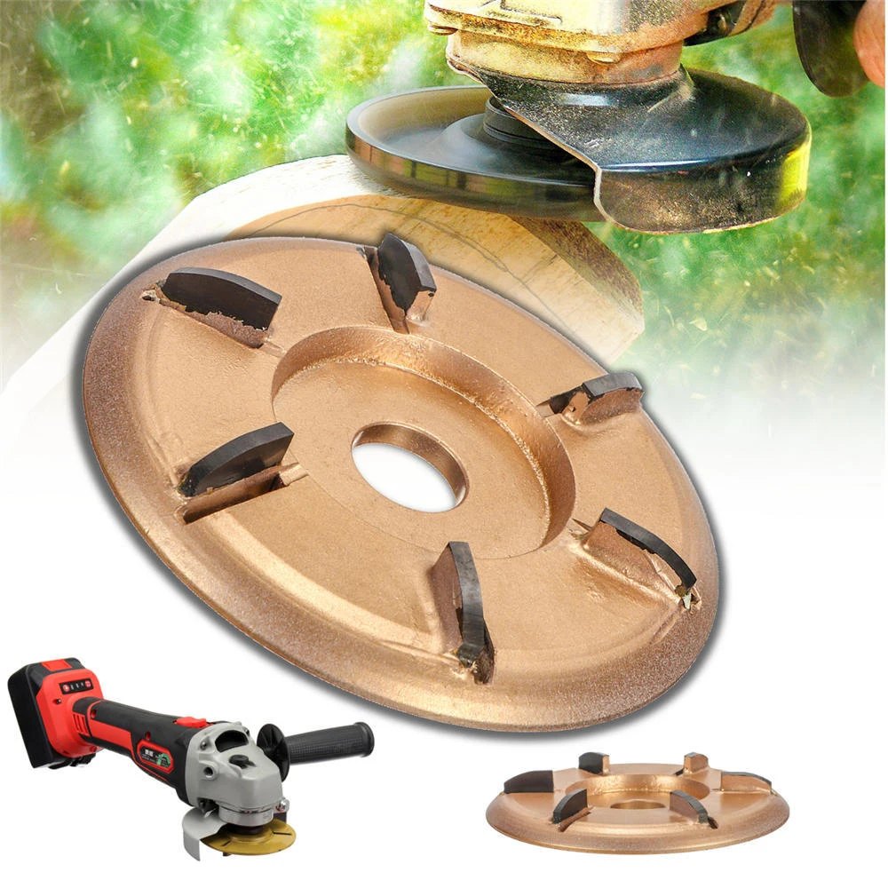 

6-Teeth Power Wood Carving Disc Tool Milling Cutter Woodworking Turbo Tea Tray Digging for 16mm Aperture Angle Grinder Gold Arc