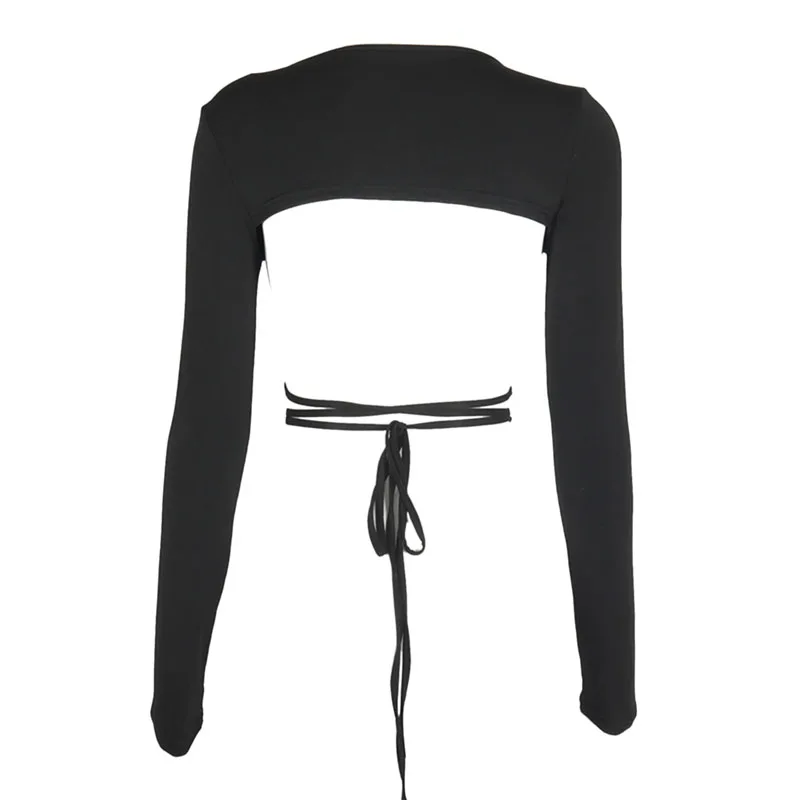 

Female Crop Top Women\u2019 s Solid Color Deep V-Neck Long Sleeve Tops Base Shirt for Summer Black