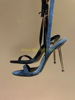 ankle strap stiletto heels lock thin high heel sandals open toe fashon 2022 summer shoes solid yellow suede metal lock decor