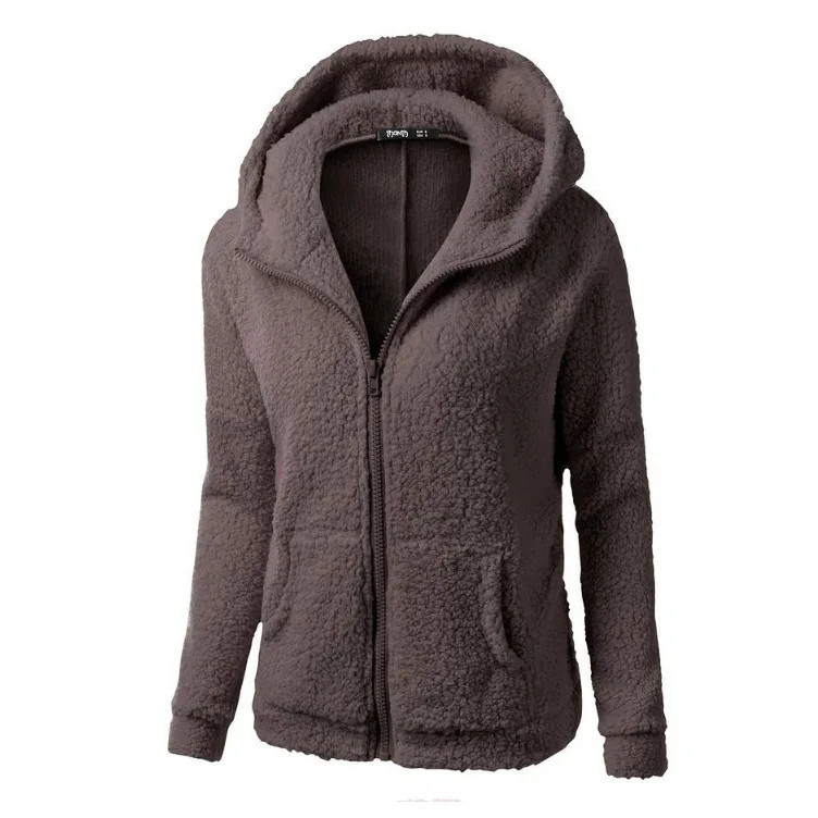 

PDD417 Autumn and winter solid long sleeve hooded zipper cardigan sweater