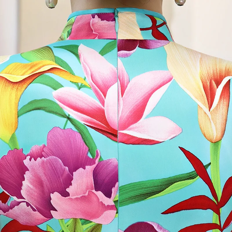 Платье-Ципао женское атласное шелковое вечернее для банкетов и выступлений