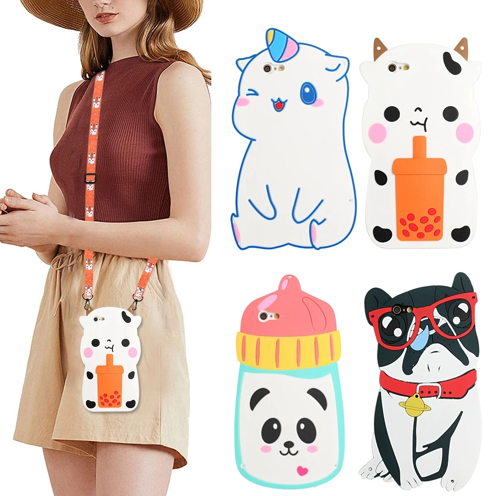

Huawei Y3 2018 Y5 2017 Case for Funda Huawei Y5 Y6 Y7 Pro Y9 Prime 2019 Cases 3D Dog Unicorn Lanyard Crossbody Phone Cover Women