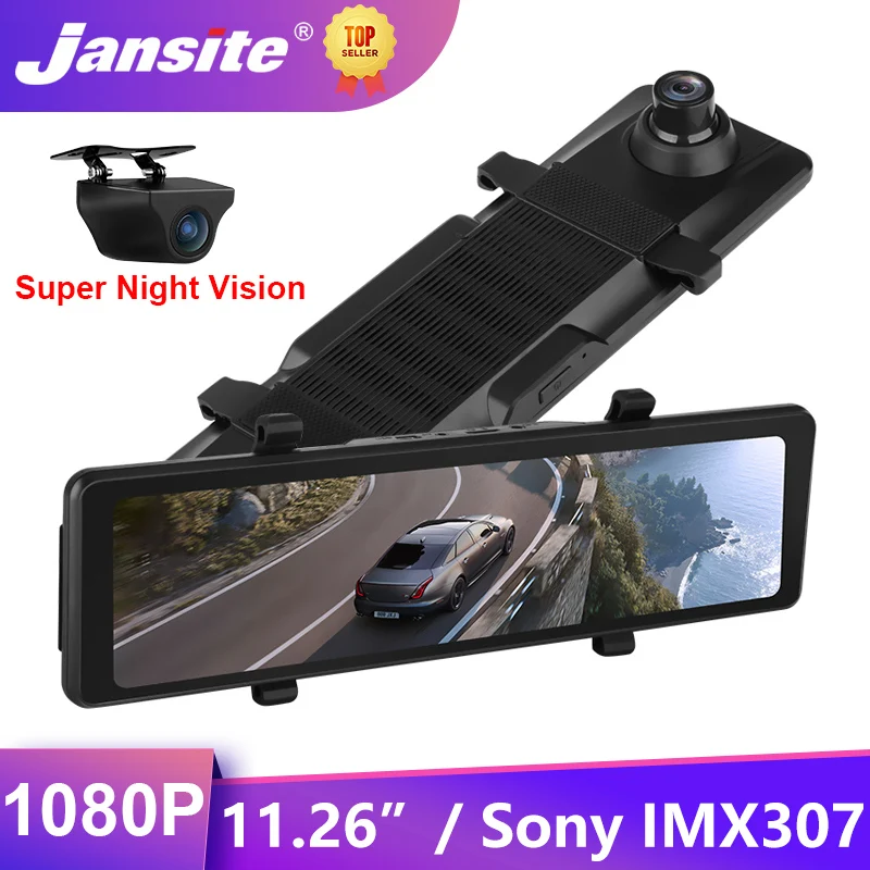 

Jansite Car DVR 11.26" Touch Square Screen Video Recorder Mirror Reverse 24H Recording Super Night Vision Rearview Camera IMX307