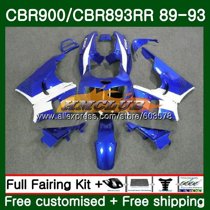 Корпус для HONDA CBR900RR CBR 893RR 1989 1990 1991 1992 1993 белого и синего цвета 92CL. 30 CBR900 CBR893 RR CBR893RR 89