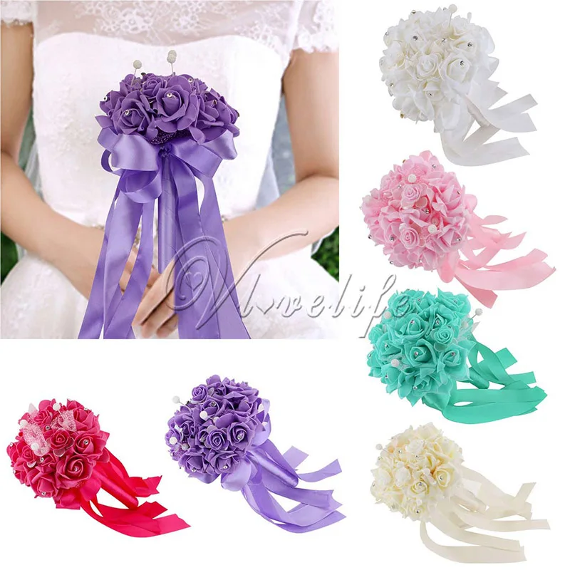 Элегантный свадебный букет искусственные цветы розы со стразами свадебные