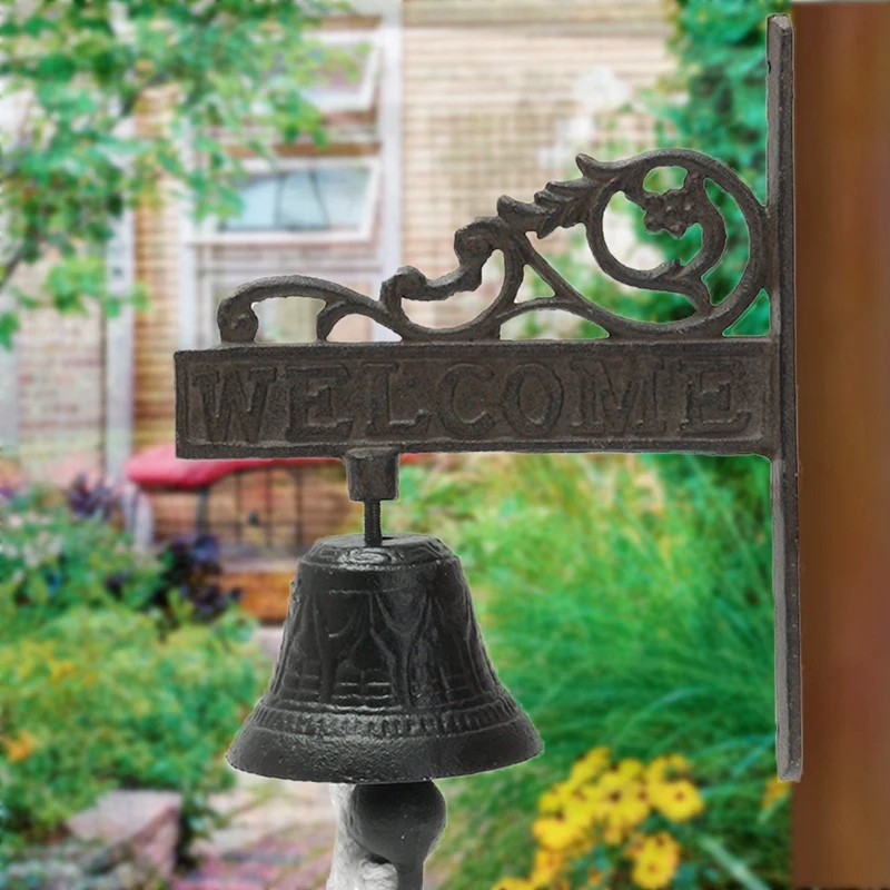 

Nordic Style Vintage Brown Metal Iron Door Bell Wall Mounted Welcome Cast Wireless Doorbell Porch Garden Decoration