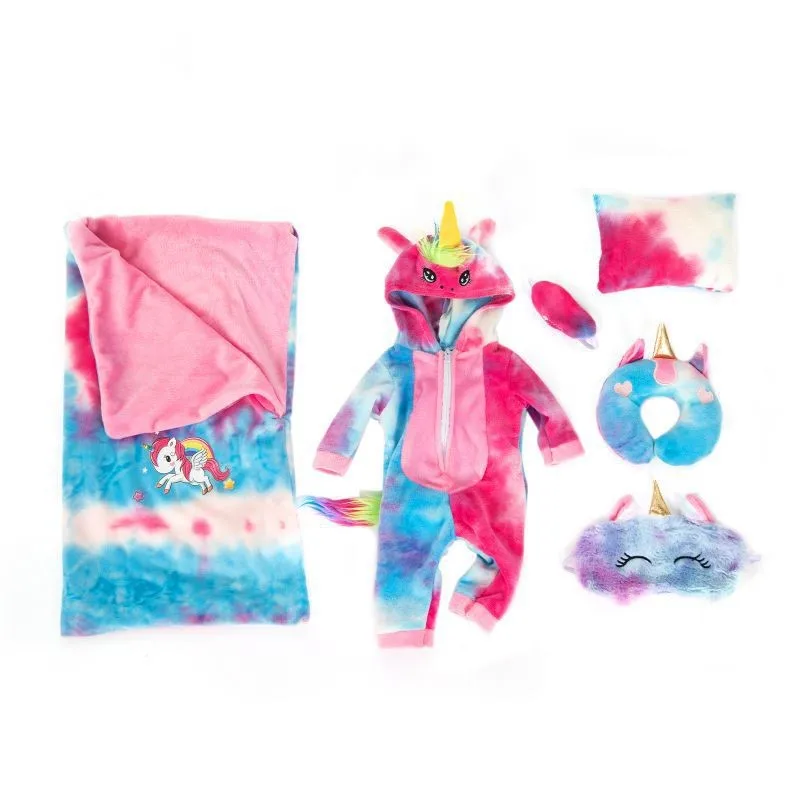 

5 Pieces Baby New Born Fit 18 inch 43cm Doll Clothes Accessories Unicorn Nightgown Clothes Suit For Baby Birthday Gift